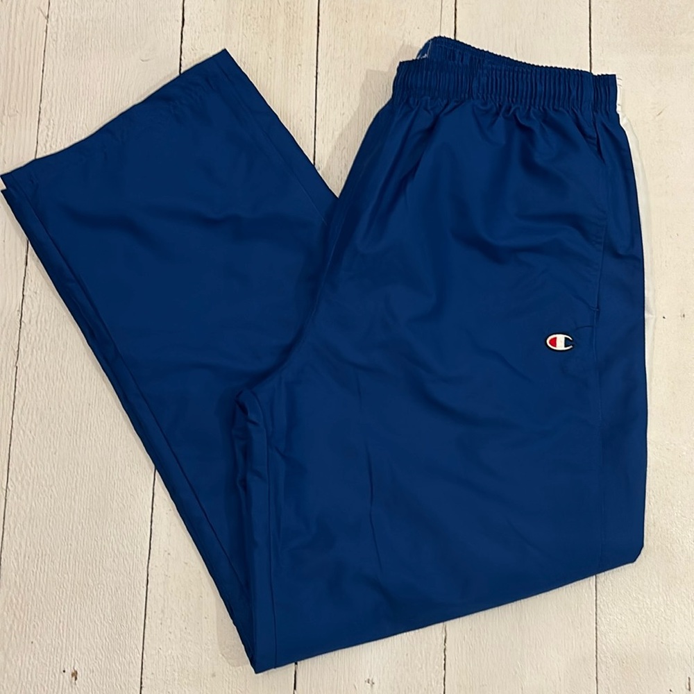 Men’s Champion Lined Nylon Sweats Blue and White XL X-Large